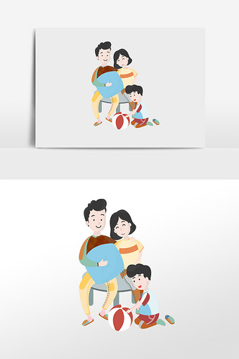 卡通一家人插画元素图片