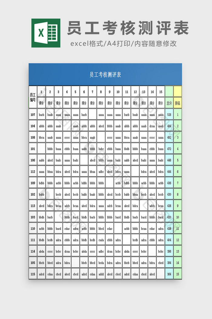 员工考核测评表excel模板图片图片