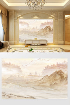 高清3D大理石纹山水花日出背景墙九州之地图