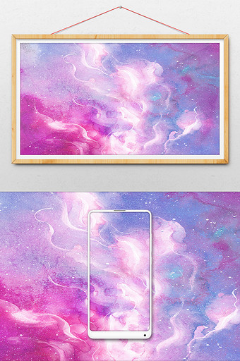紫色水彩手绘背景星空素材图片