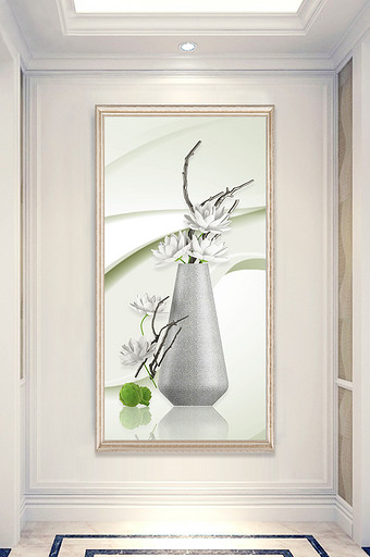 3D简约立体花瓶荷花玄关装饰画图片