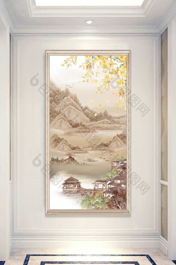 新中式玄关装饰画山水风景画图片