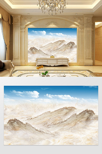 高清3D大理石纹山水花日出背景墙天地悠歌图片