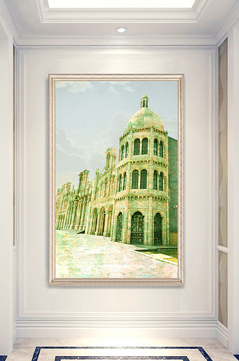 现代玄关巴黎建筑油画装饰画图片