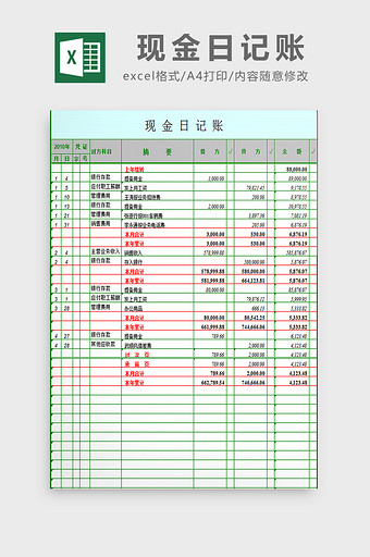 现金日记账excel模板图片