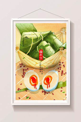 绿色唯美端午节粽子咸鸭蛋美食插画图片