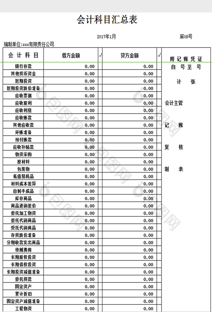 会计科目汇总表excel模板