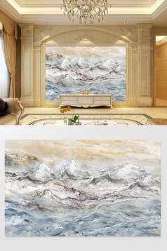 高清3D大理石纹山水花日出背景墙名山大川