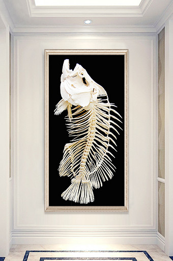 现代简约3D立体鱼骨玄关装饰画图片