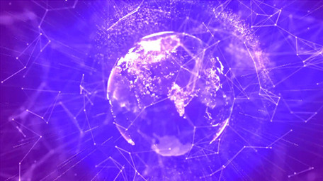 蓝色数码科技光点连线大数据地球展示背景