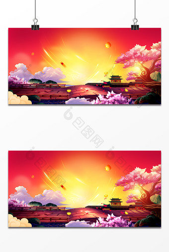 节日喜庆游戏场景海报设计背景图图片