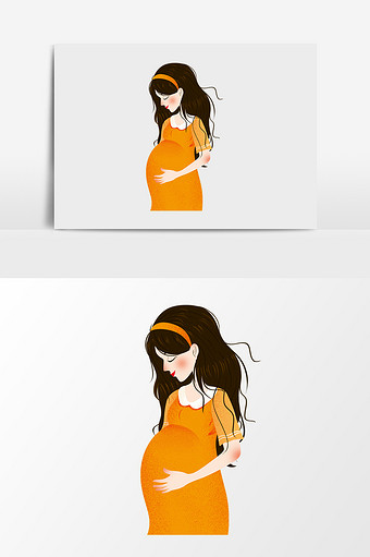 手绘卡通穿裙子的孕妇图片