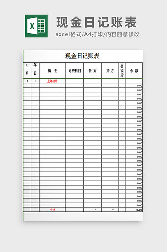 现金日记账表excel模板图片