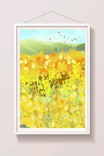 手绘水彩金色花卉风景图片