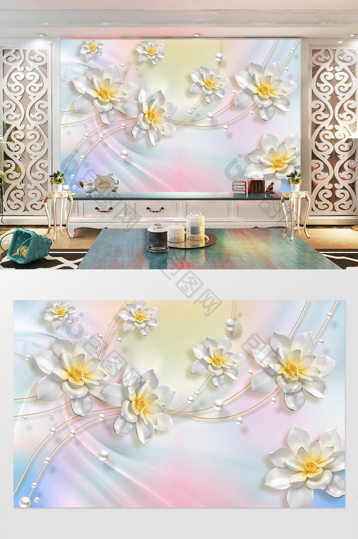 3D梦幻珠宝立体花朵背景墙图片图片