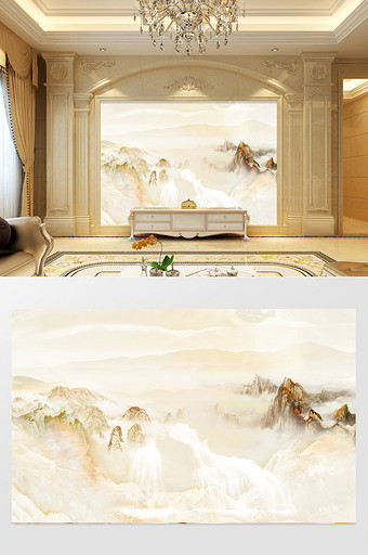 高清3D大理石纹山水花日出背景墙云海印象图片