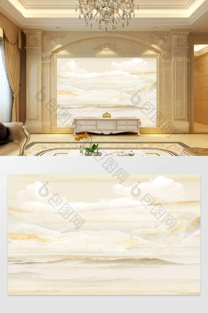 高清3D大理石纹山水日出背景墙日光云海图片图片
