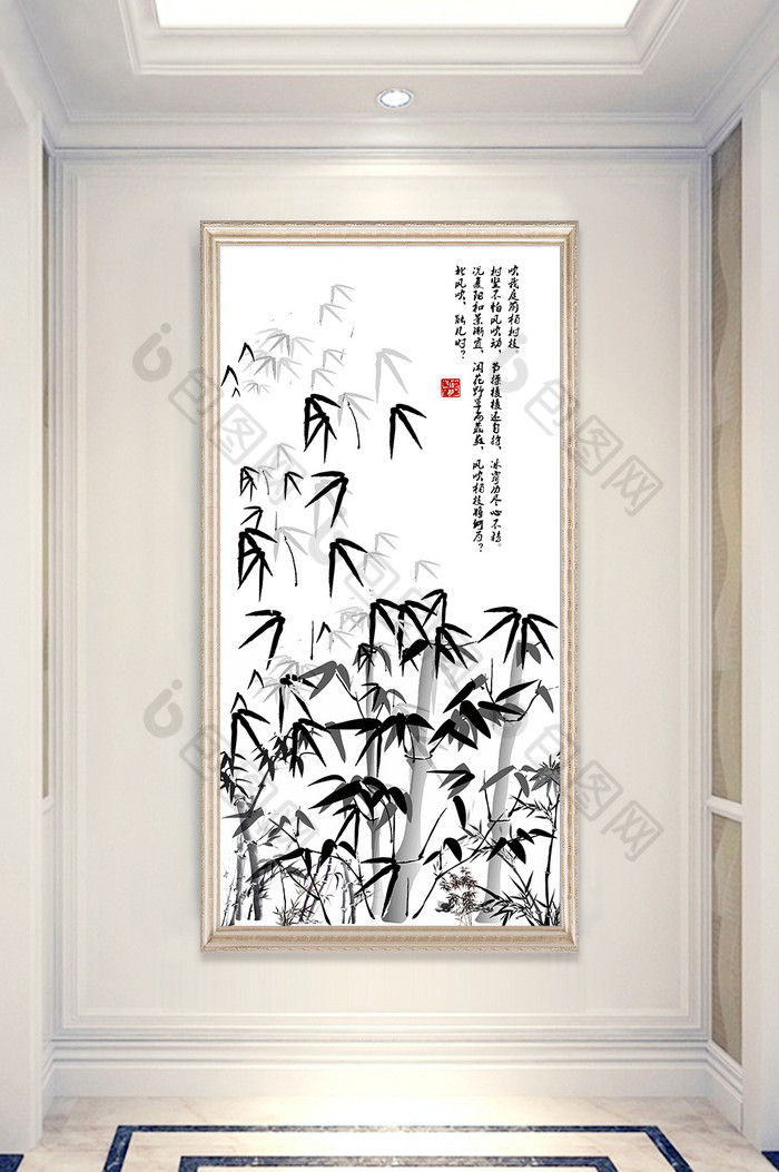 新中式水墨竹子玄关装饰图片图片