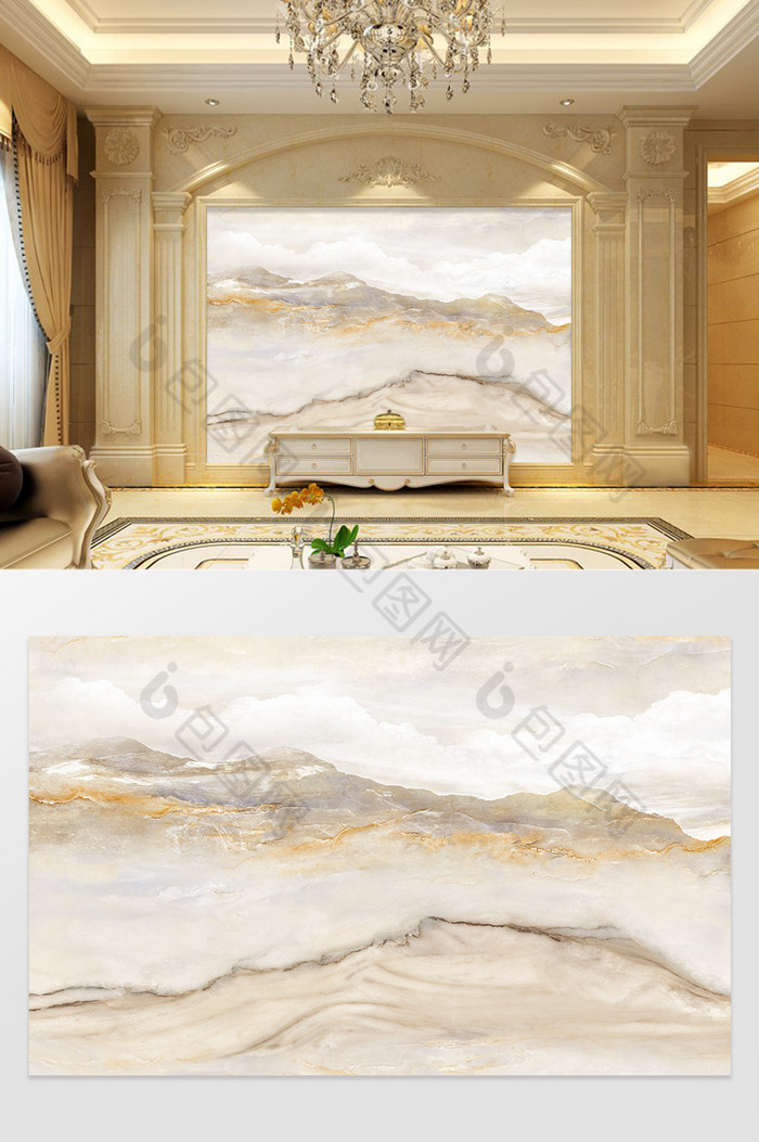 高清3D大理石纹山水日出背景墙海纳百川图片图片