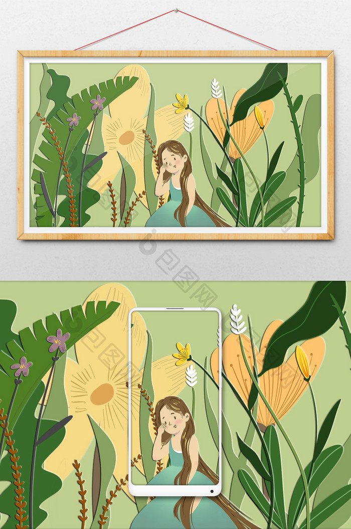 自然植物女生儿童节插画图片图片