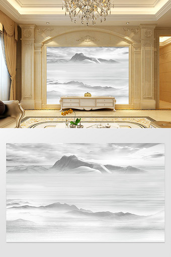 高清3D大理石纹山水花日出背景墙九州冰山图片