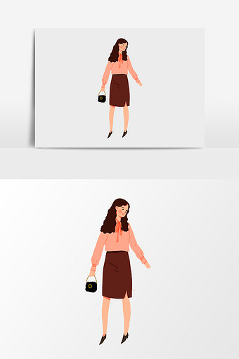 卡通时尚拿手拎包的女人图片