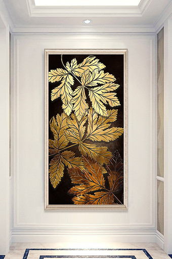 质感金色树叶浮雕玄关挂画装饰画图片