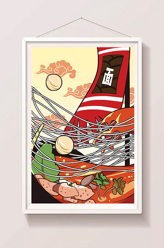 卡通美食面料麻辣烫面食菜馆招牌海报插图图片