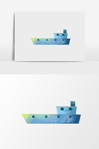 手绘水彩蓝色轮船图片