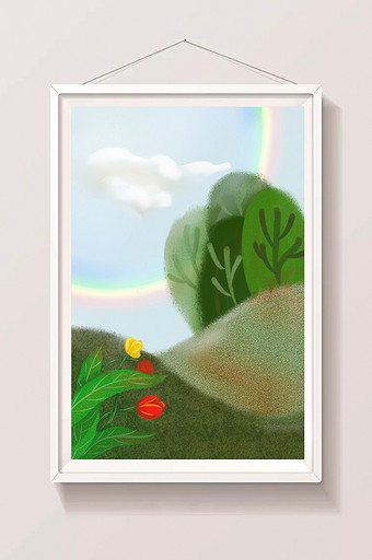 创意手绘绿植花卉彩虹插画图片