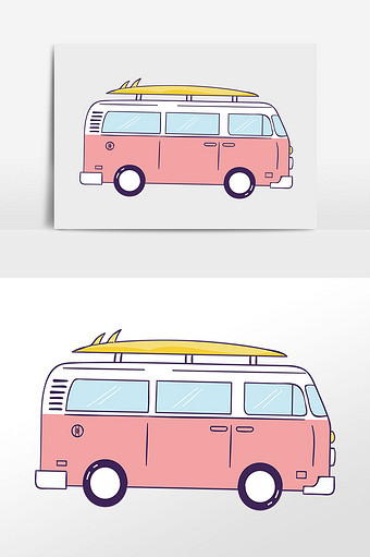 可爱卡通旅行巴士度假元素插画图片