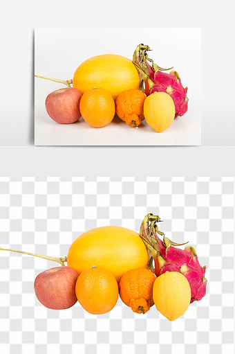 新鲜苹果橙子橘子柠檬蜜瓜免抠水果组合元素图片