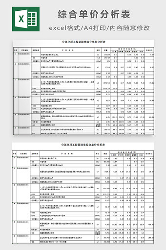 综合单价分析表excel模板图片