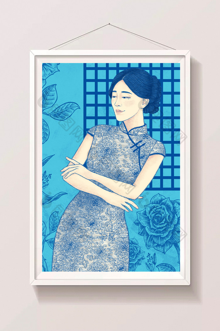 中国风旗袍美女手绘美女图片