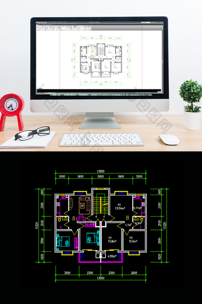多层户型图四室两厅家装CAD平面图图片图片