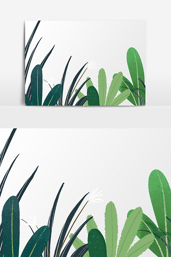 卡通绿色植物叶子花草插画元素素材图片