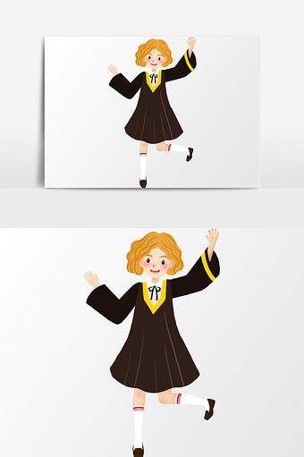 毕业照博士装女孩插画元素素材图片