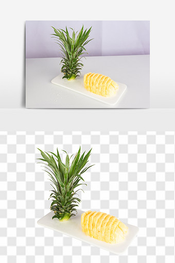 新鲜凤梨菠萝果盘高清免抠透底热带水果元素图片
