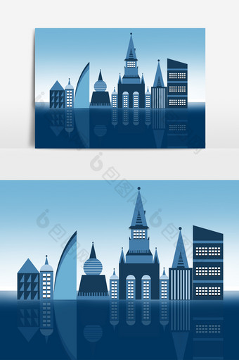 蓝色建筑群设计元素图片