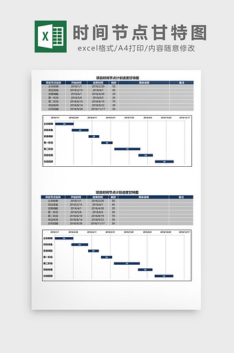 商务时间节点计划进度甘特图EXCEL表模图片