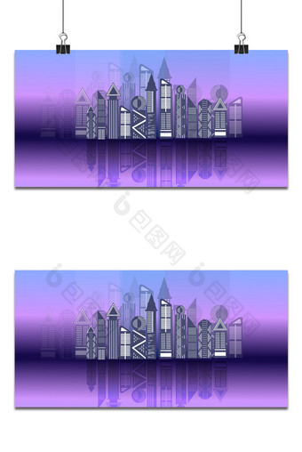 扁平化紫色建筑群剪影背景图片