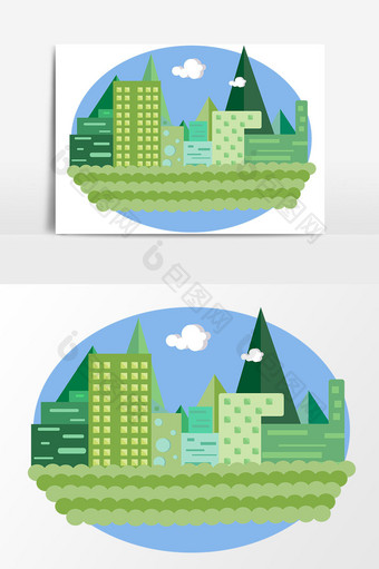 绿色扁平化建筑群元素图片