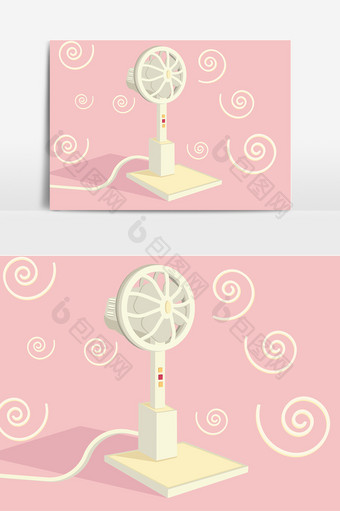 少女风电风扇设计元素图片