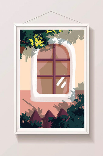 粉色小清新扁平风格窗户背景插画图片