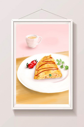 清新手绘美味早餐蛋包饭插画图片