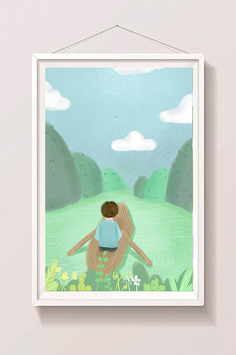 绿色夏日男孩划船去远方插画图片