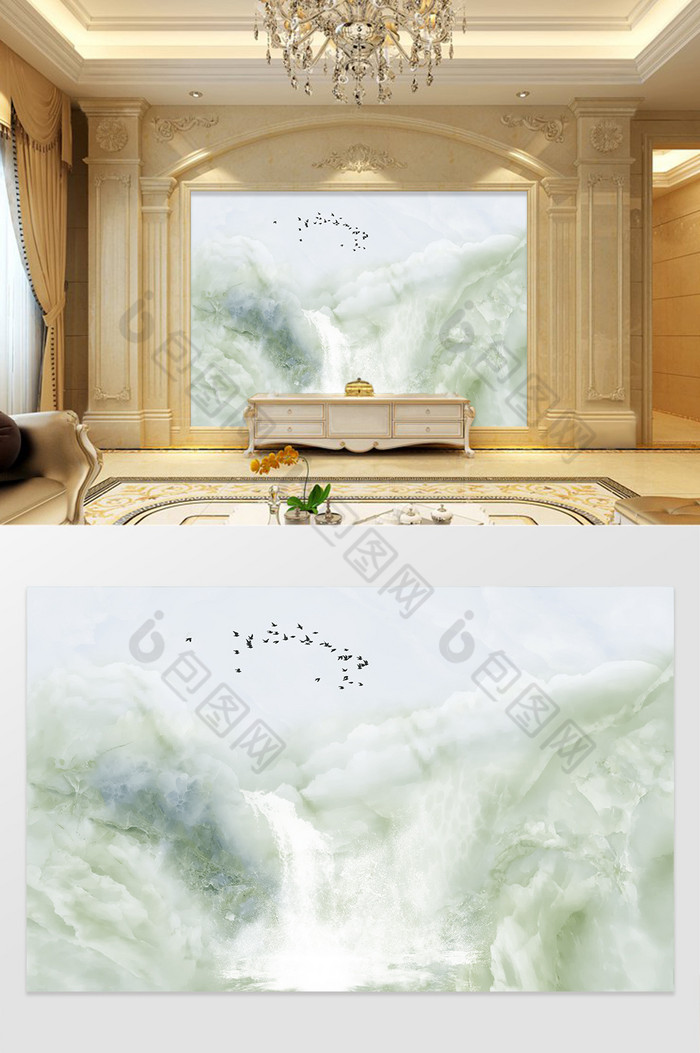 现代大理石山水瀑布背景墙定制图片图片
