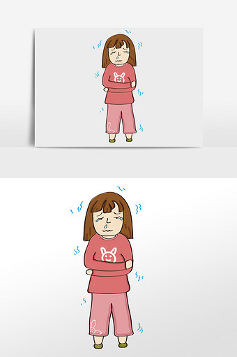 夏天卡通小女孩感冒元素图片