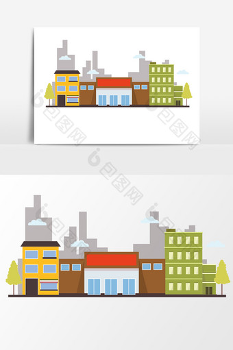 扁平化彩色建筑群元素图片