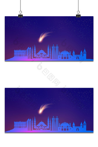 紫色城堡夜景建筑群背景图片